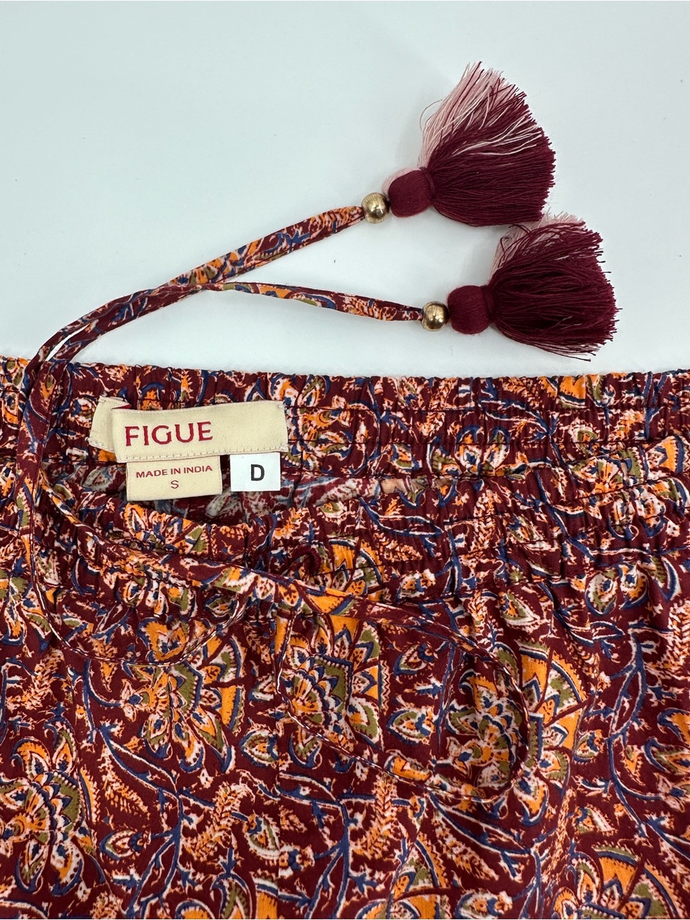 Figue Women's Boho Wide Leg Pants Size Small Tassel Drawstring Paisley India1285 - Picture 6 of 7